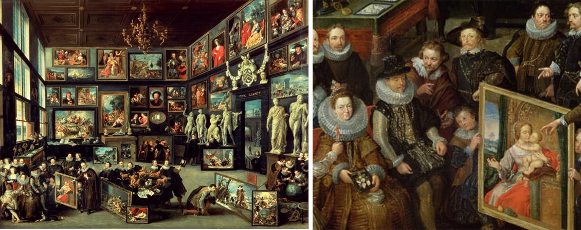 Jan Brueghel (I) (1568–1625) Эрцгерцог Альберт и Изабелла посещают коллекционера. Полная картина и фрагмент