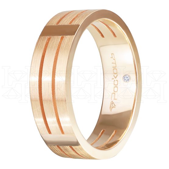 Фото - Кольцо обручальное из рыжего золота с бриллиантом из коллекции "Парные обручальные кольца" R5063-6333 (210)